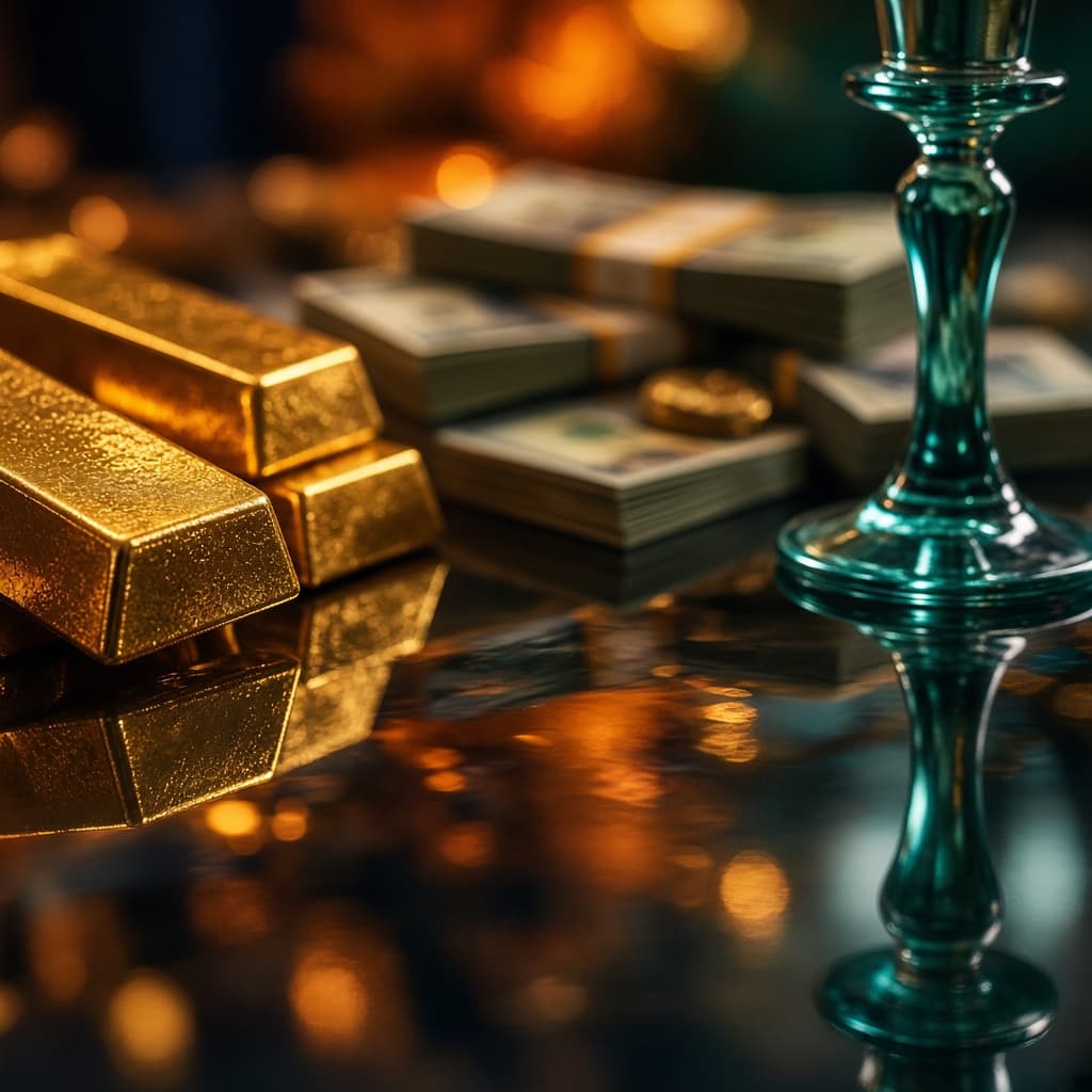 Gold and glass reflections with teal chart light